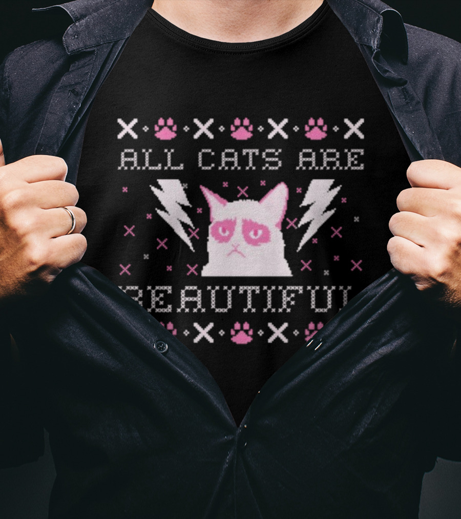 All Cats Are Beautiful ACAB Grumpy Kitty Christmas Sweater Style T-Shirt