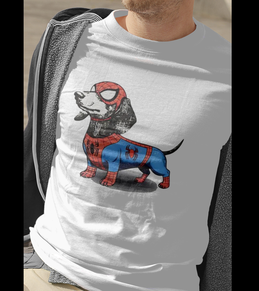 Dachshund In SpiderMan Costume Superhero Pet Character T-Shirt
