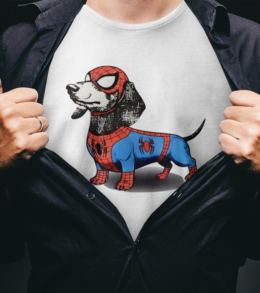 Dachshund In SpiderMan Costume Superhero Pet Character T-Shirt