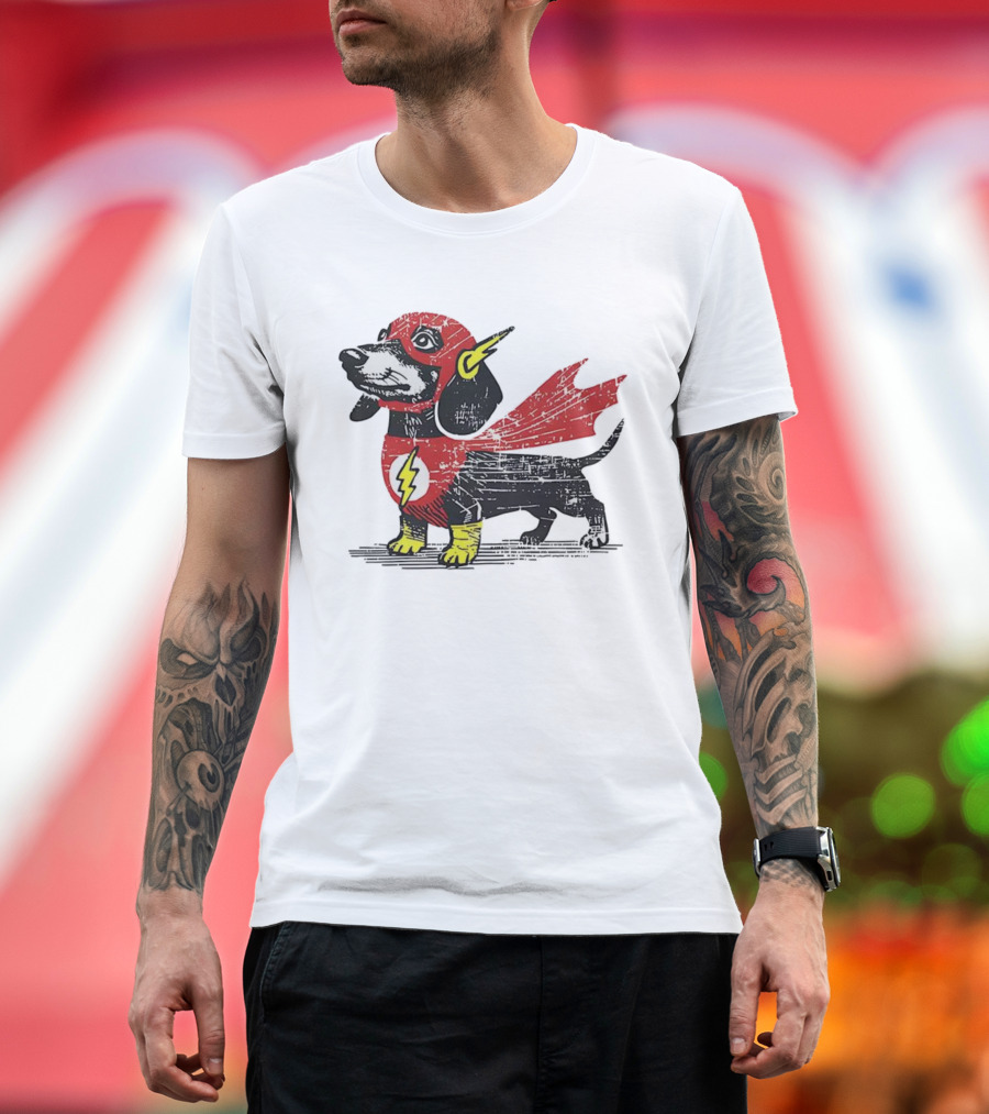 Dachshund Flash Superhero Costume Dog Cape Lightning Symbol T-Shirt