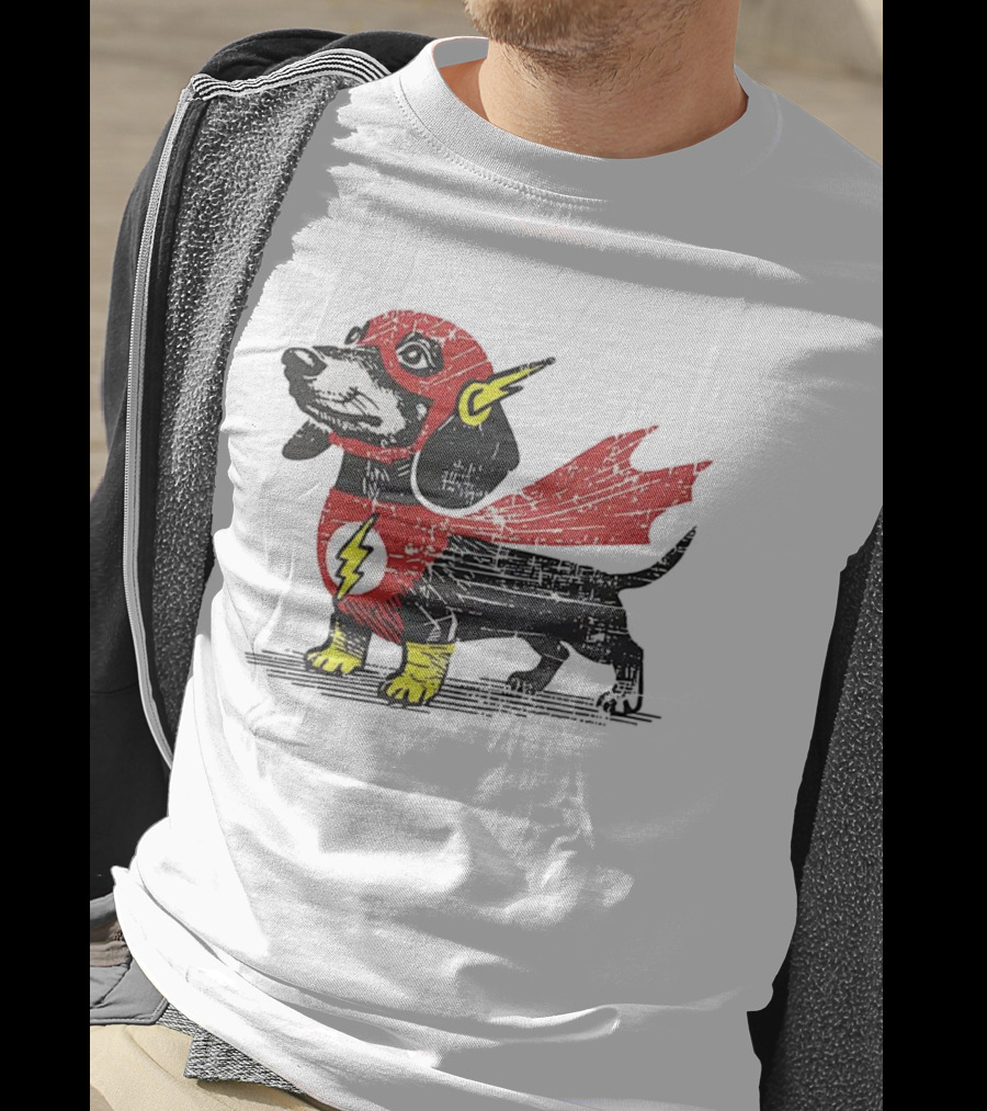 Dachshund Flash Superhero Costume Dog Cape Lightning Symbol T-Shirt