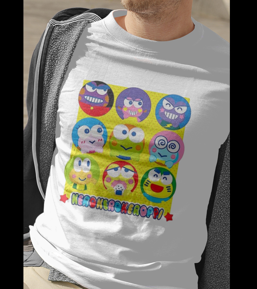 Kerokerokeroppi Colorful Faces Pattern T-Shirt