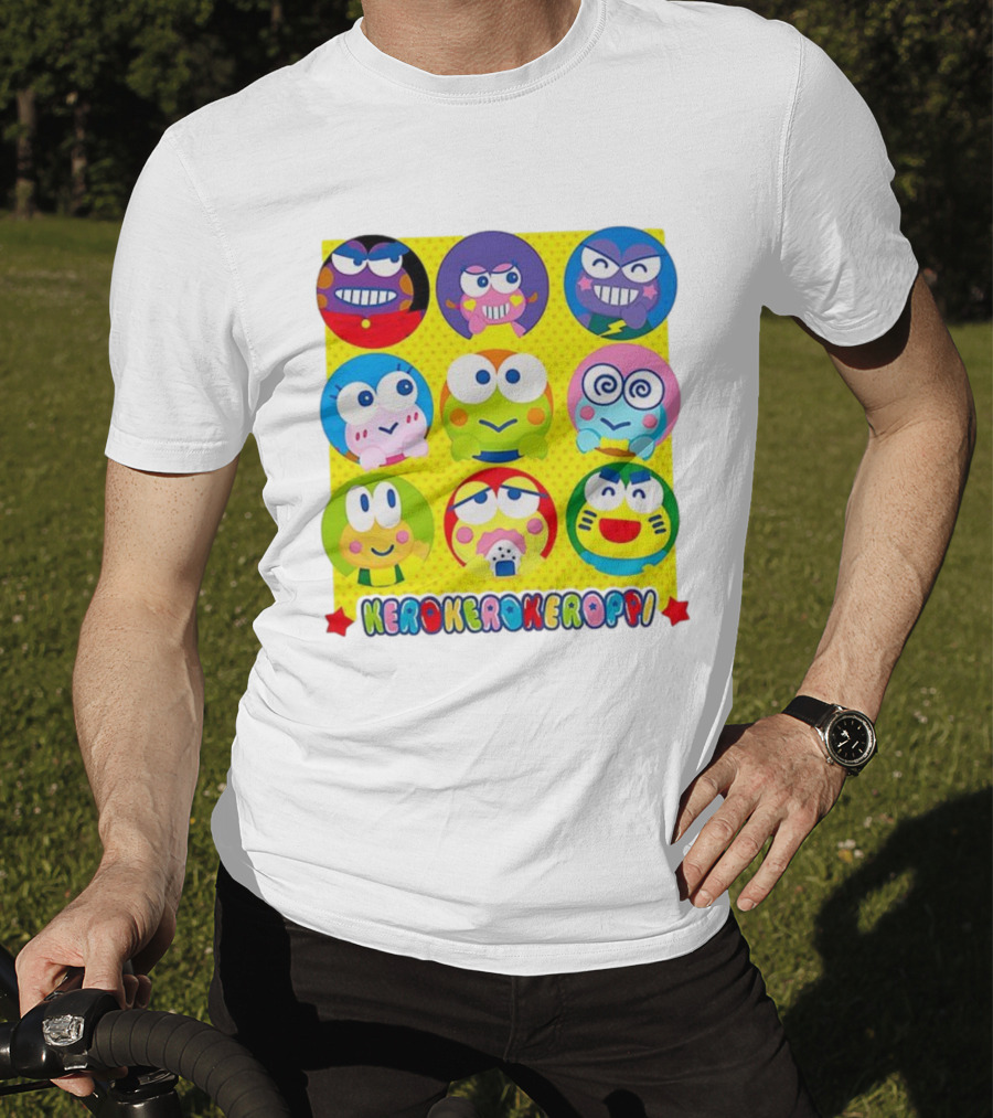 Kerokerokeroppi Colorful Faces Pattern T-Shirt