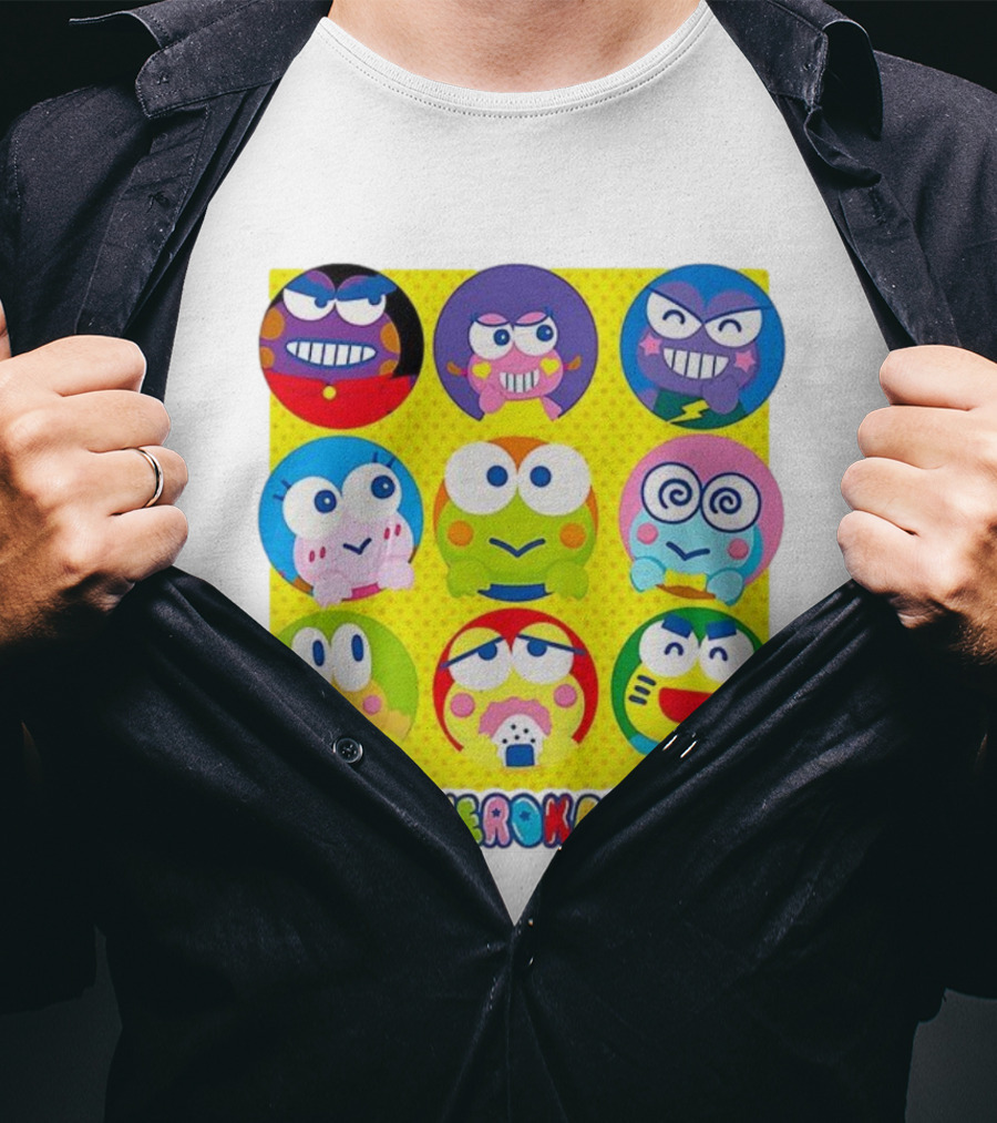 Kerokerokeroppi Colorful Faces Pattern T-Shirt