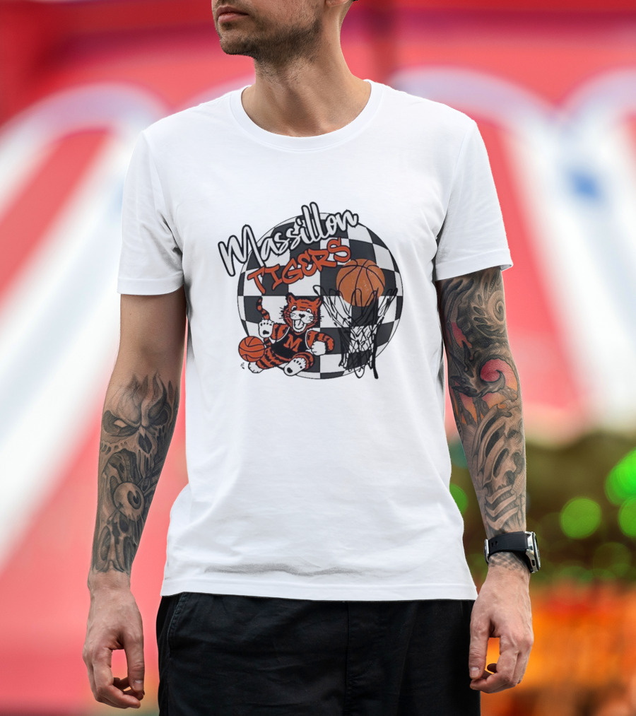 Massillon Tigers Basketball Mascot Hoops Checkered Sports Team Spirit T-Shirt