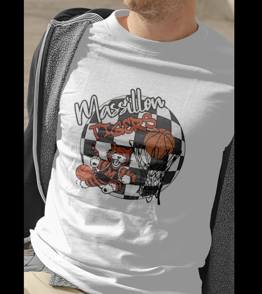 Massillon Tigers Basketball Mascot Hoops Checkered Sports Team Spirit T-Shirt