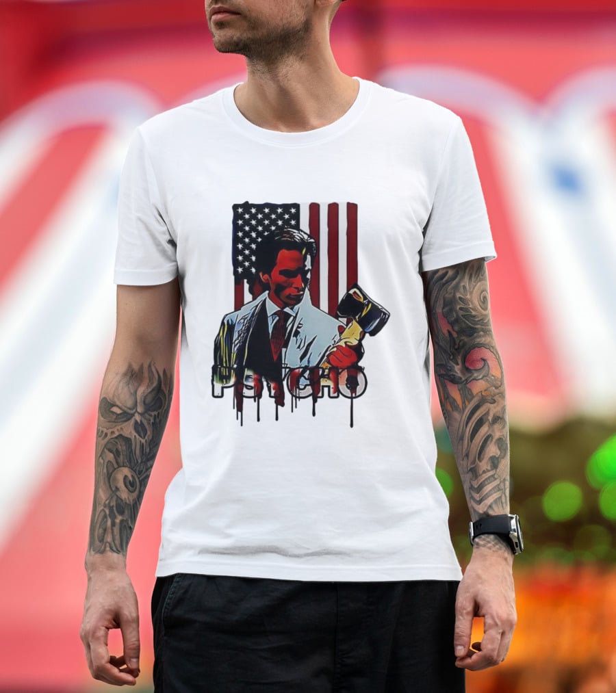 Patrick Bateman Psycho Ax American Flag Iconic Design T-Shirt