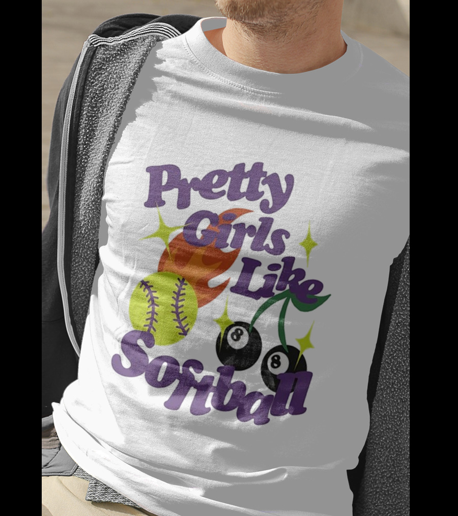 Pretty Girls Like Softball Flaming Ball And Billiard Cherry T-Shirt