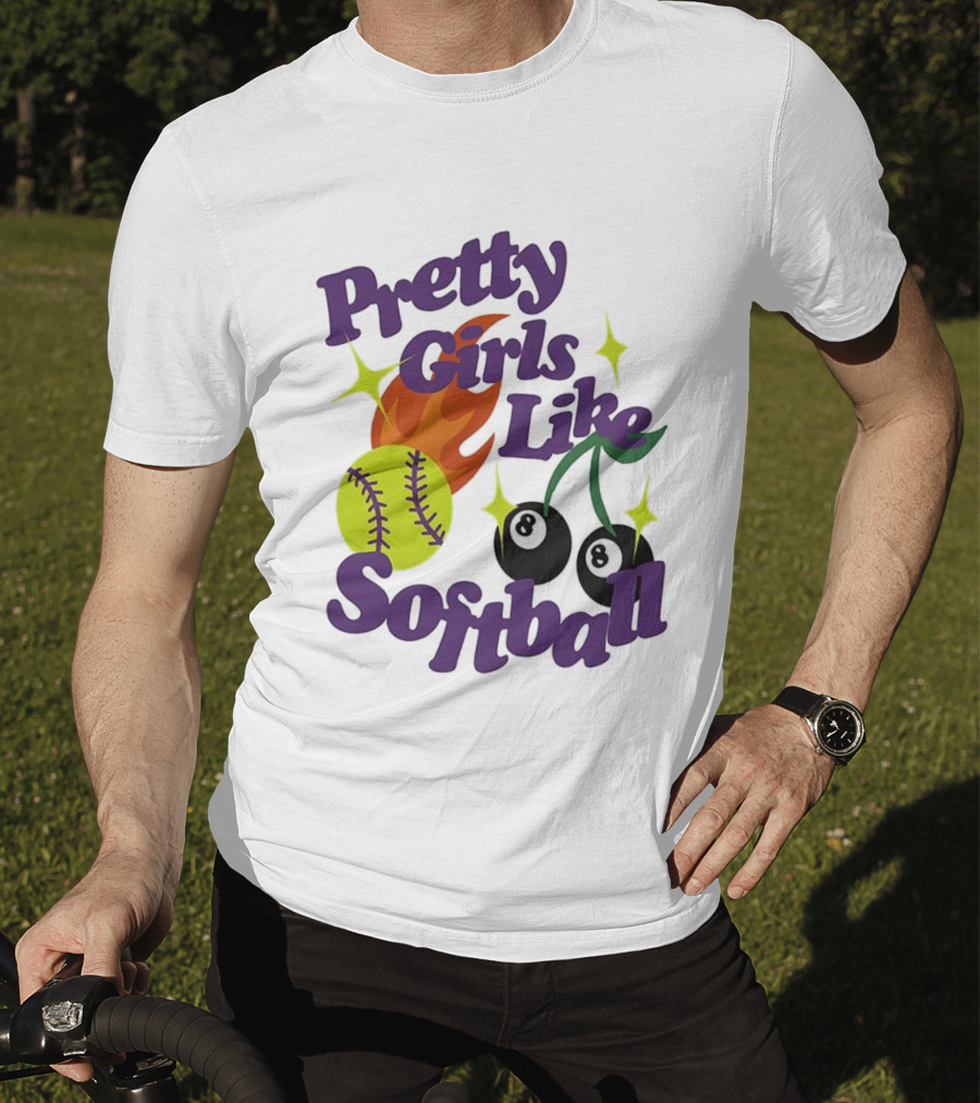 Pretty Girls Like Softball Flaming Ball And Billiard Cherry T-Shirt