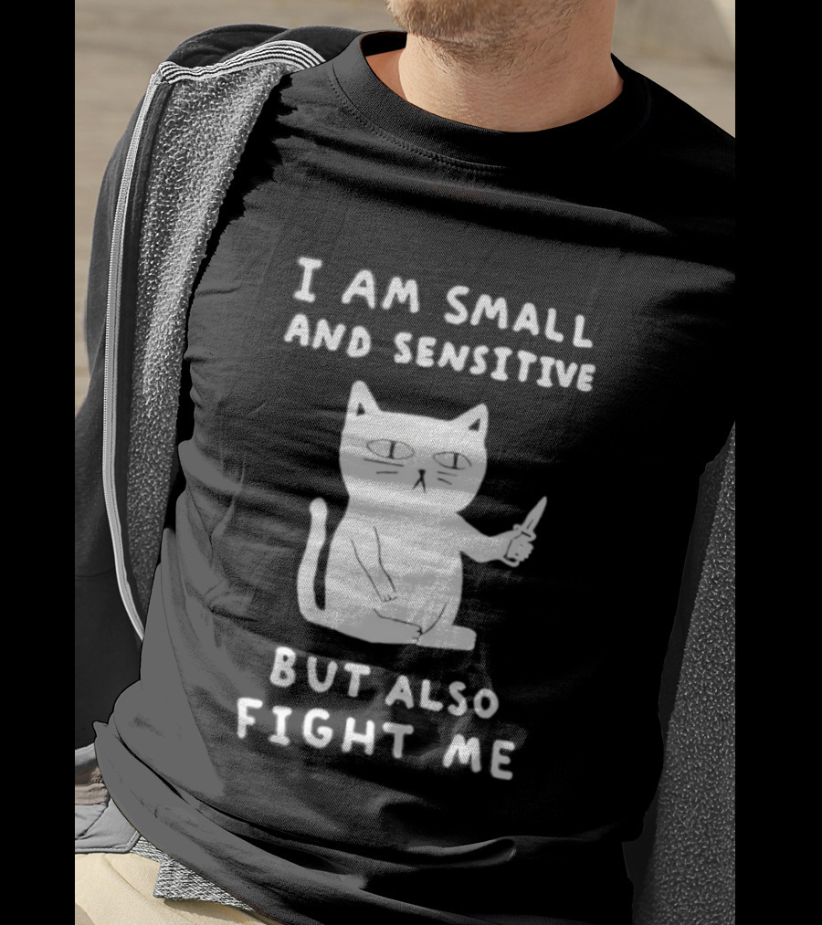 Cat I Am Small And Sensitive But Also Fight Me Playful Humor T-Shirt