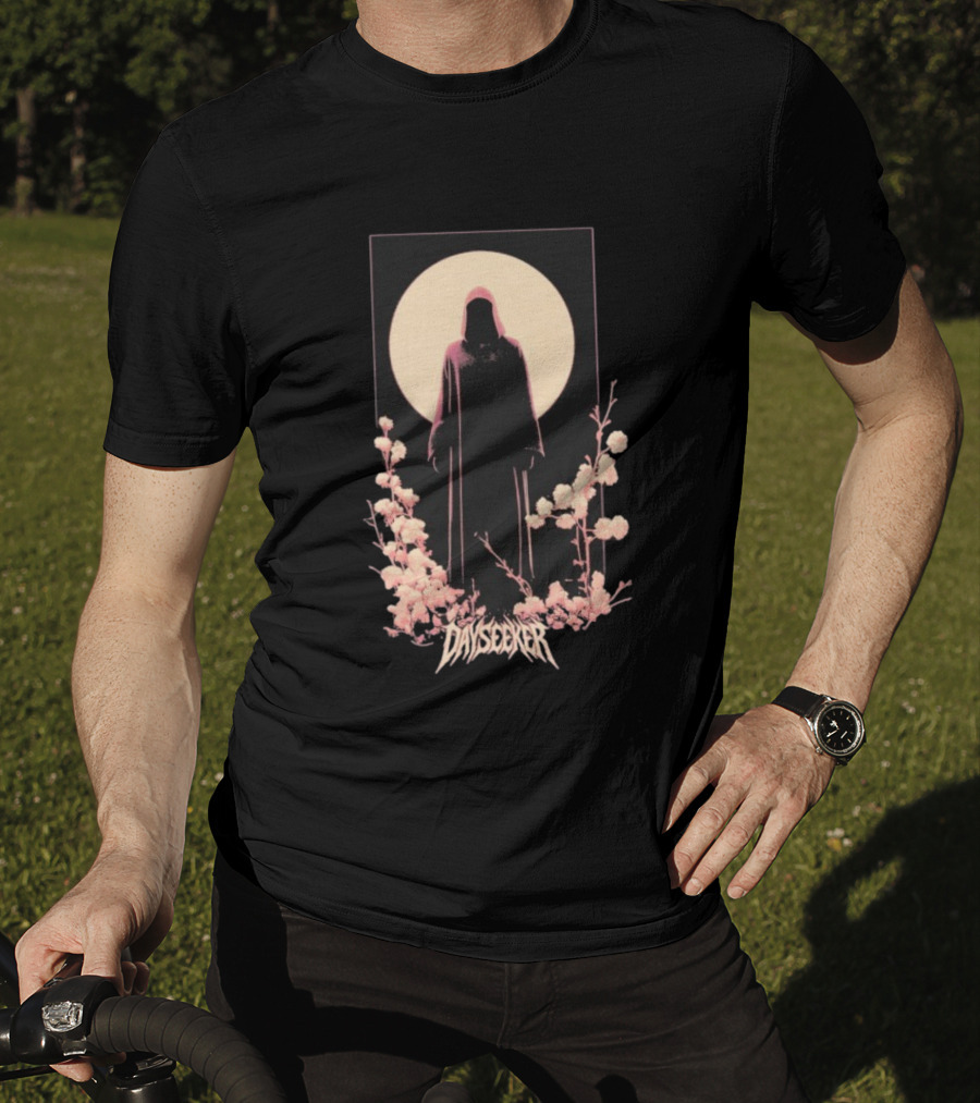 Dayseeker The Living Dead Hooded Figure With Full Moon And Flowers T-Shirt