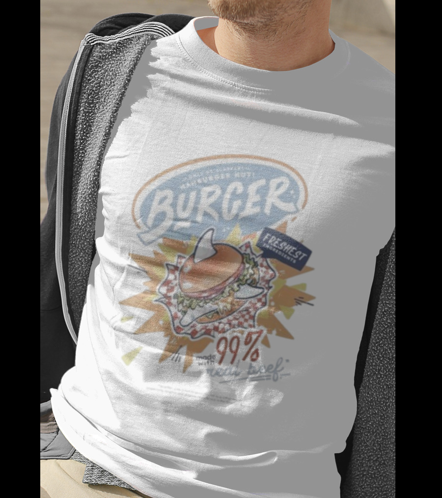 World Famous Scarfari Hamburger Hut Burger Freshest Ingredients 100 Percent Beek T-Shirt