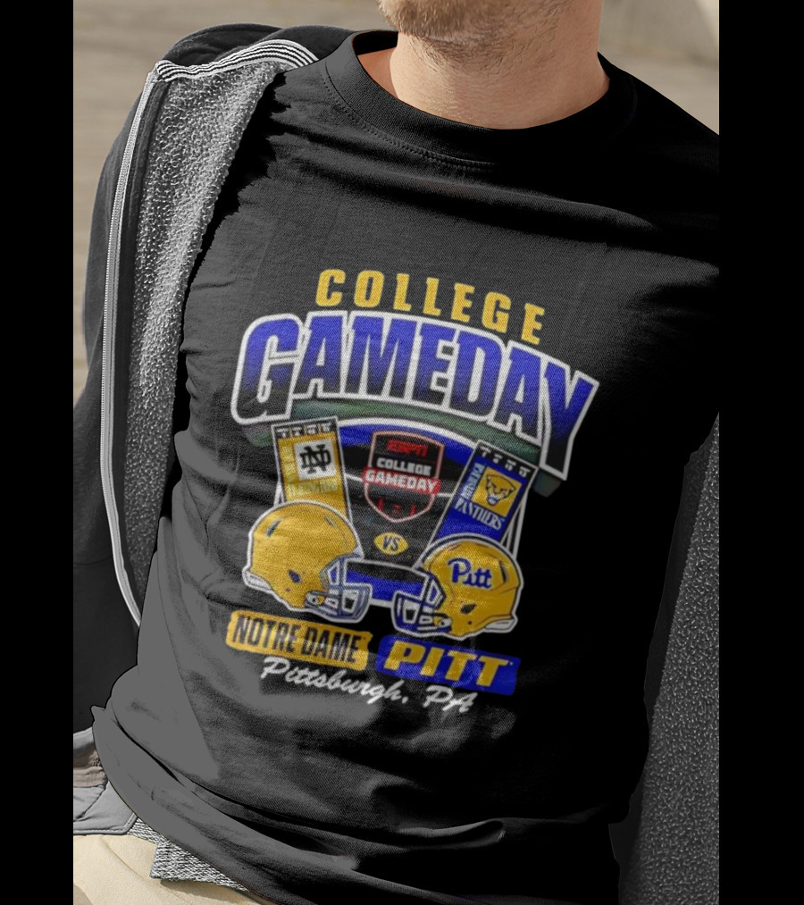 College Gameday ESPN Notre Dame Vs Pitt Panthers Football Helmets T-Shirt