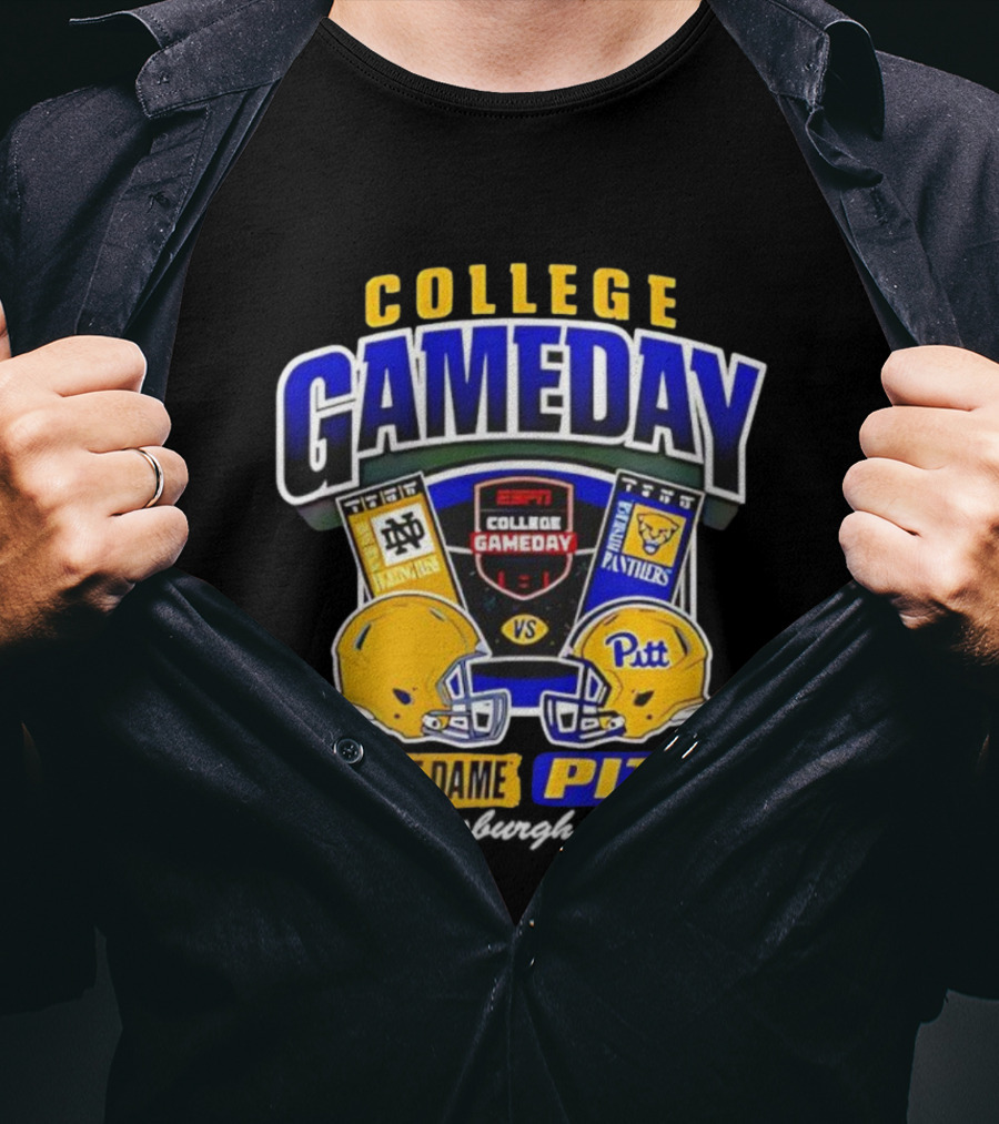 College Gameday ESPN Notre Dame Vs Pitt Panthers Football Helmets T-Shirt