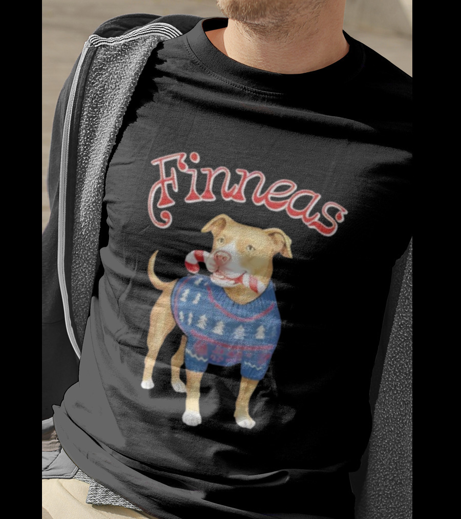 Finneas Dog Christmas Sweater Candy Cane Holiday T-Shirt