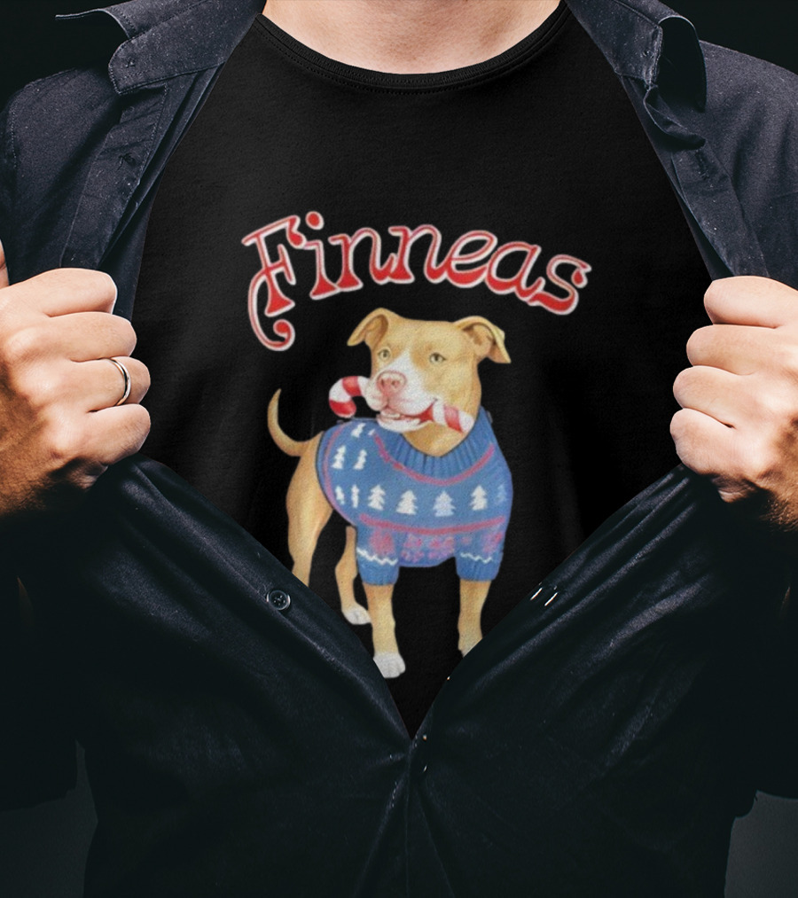 Finneas Dog Christmas Sweater Candy Cane Holiday T-Shirt