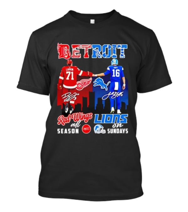 Detroit Sports Red Wings Lions Larkin Goff Signatures T-Shirt
