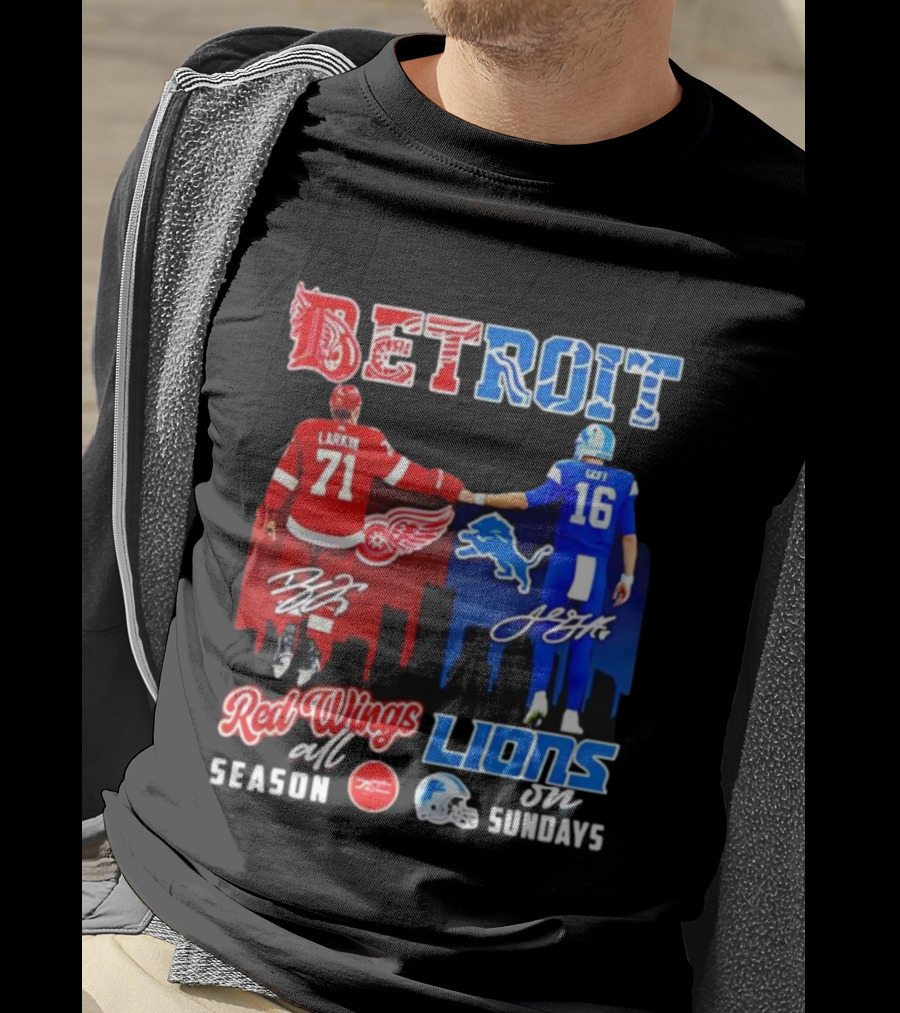Detroit Sports Red Wings Lions Larkin Goff Signatures T-Shirt
