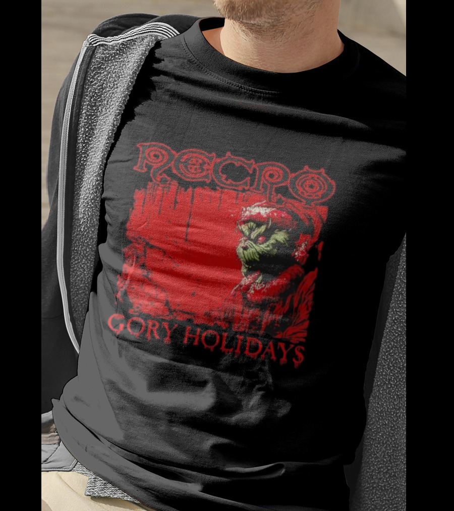 Necro Gory Holidays Grinch Santa Red Dripping Art T-Shirt