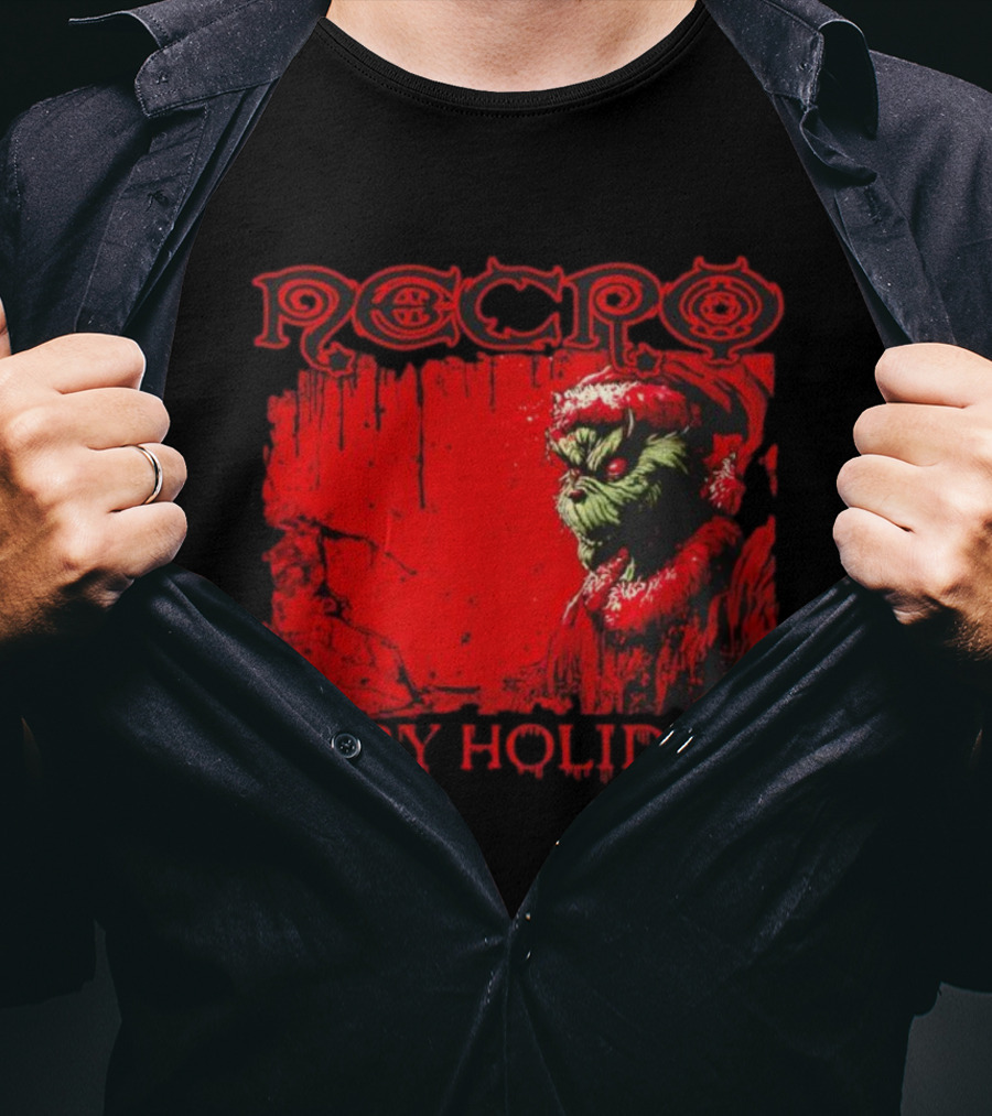 Necro Gory Holidays Grinch Santa Red Dripping Art T-Shirt