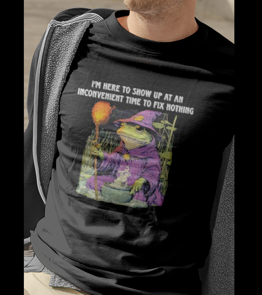 I'm Here To Show Up At An Inconvenient Time To Fix Nothing Frog Wizard T-Shirt