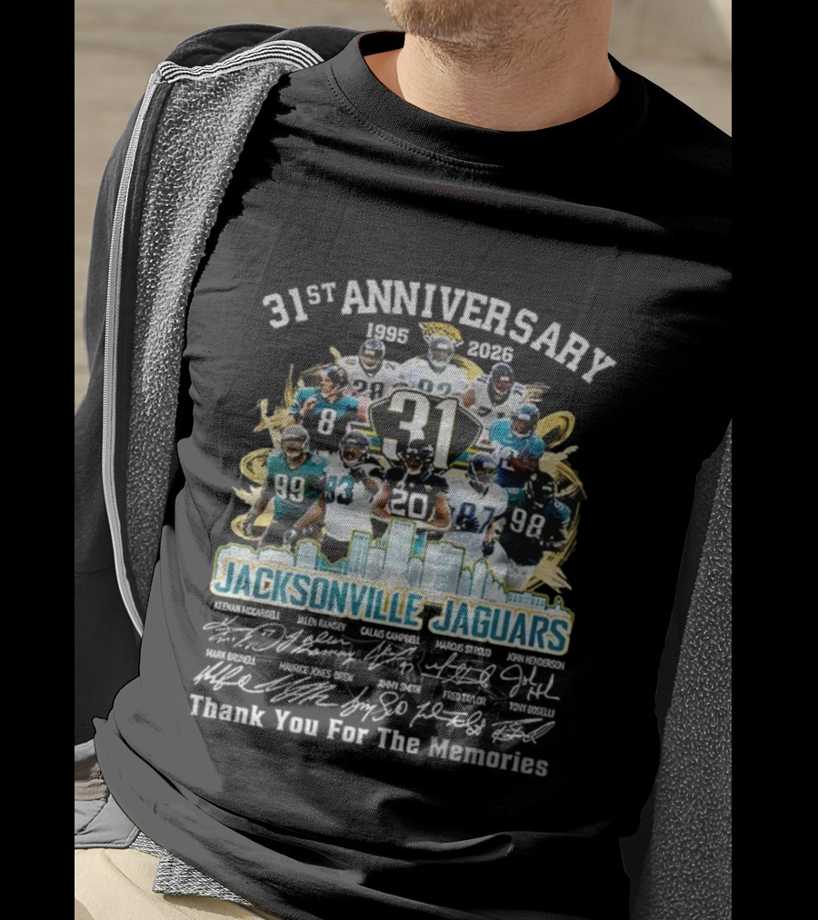 Jacksonville Jaguars 31st Anniversary 1995-2026 Thank You For The Memories 31 Players Tribute T-Shirt