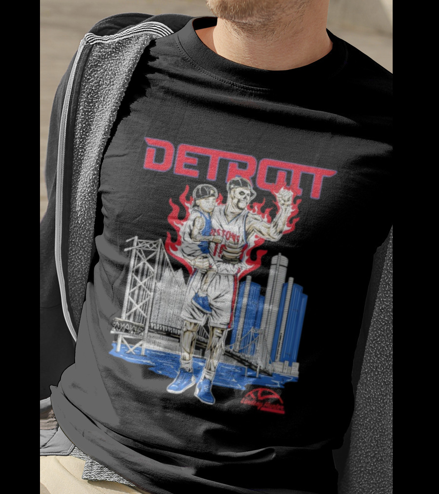 Lindsey Hunter Foundation Vengeful Detroit Pistons Red Flames Urban Cityscape T-Shirt