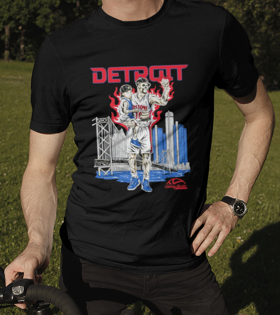 Lindsey Hunter Foundation Vengeful Detroit Pistons Red Flames Urban Cityscape T-Shirt
