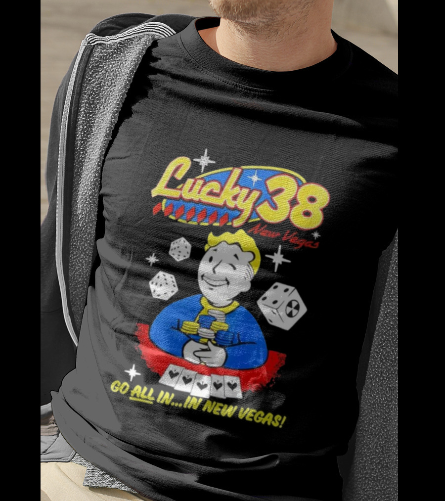 Lucky 38 Casino New Vegas Vault Boy Poker Chips Casino Dice T-Shirt