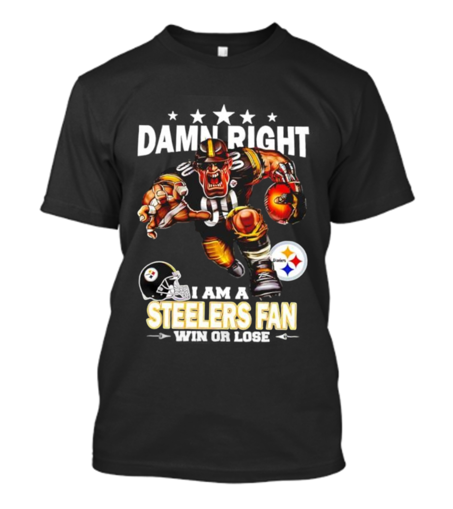 Mascot Damn Right Pittsburgh Steelers Fan Win Or Lose Football Passion T-Shirt