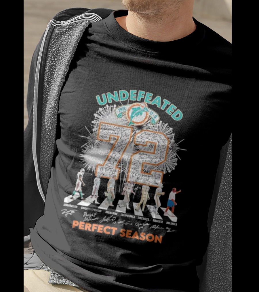 Undefeated 1972 Miami Dolphins Perfect Season Abbey Road 72 Signatures T-Shirt