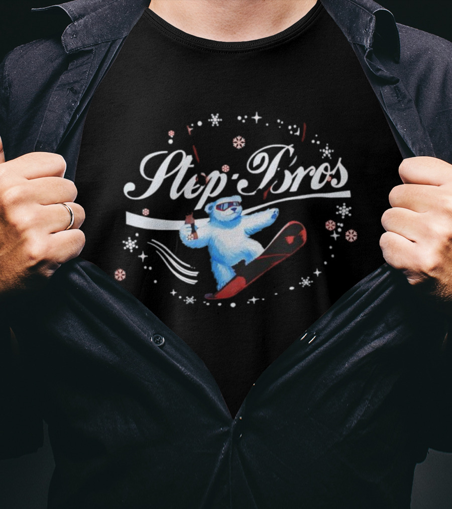 Step Bros Sippin Bear Snowboarding Slopes Winter Fun T-Shirt