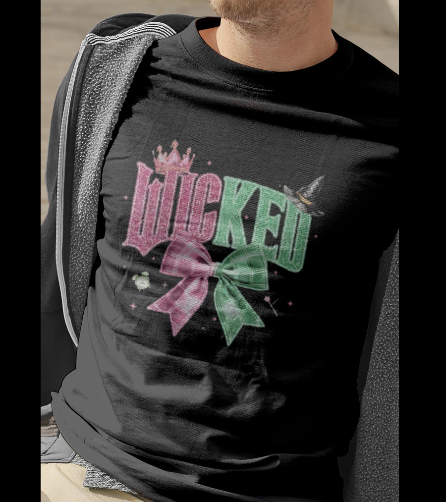 Wicked Musical Sparkle Pink Green Plaid Bow Witch Hat Princess Crown Halloween T-Shirt