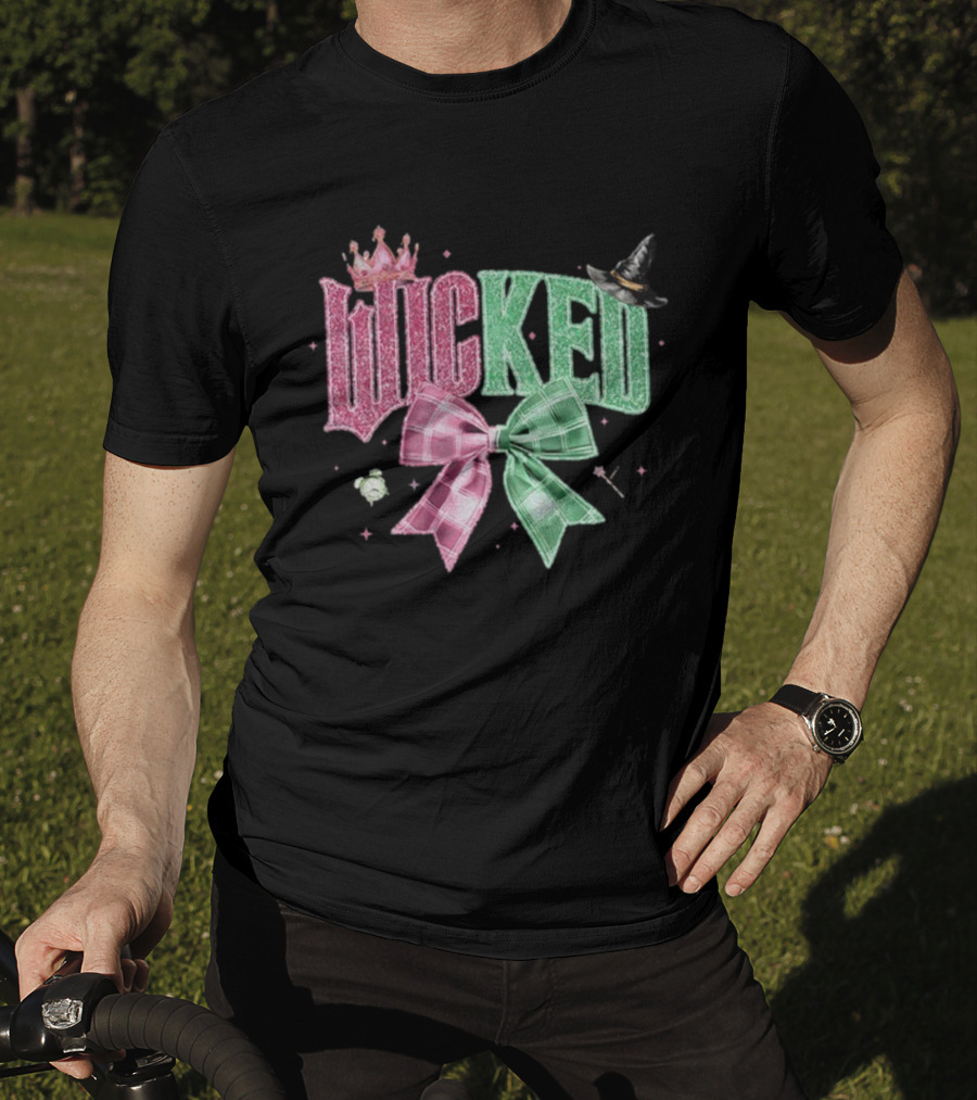 Wicked Musical Sparkle Pink Green Plaid Bow Witch Hat Princess Crown Halloween T-Shirt
