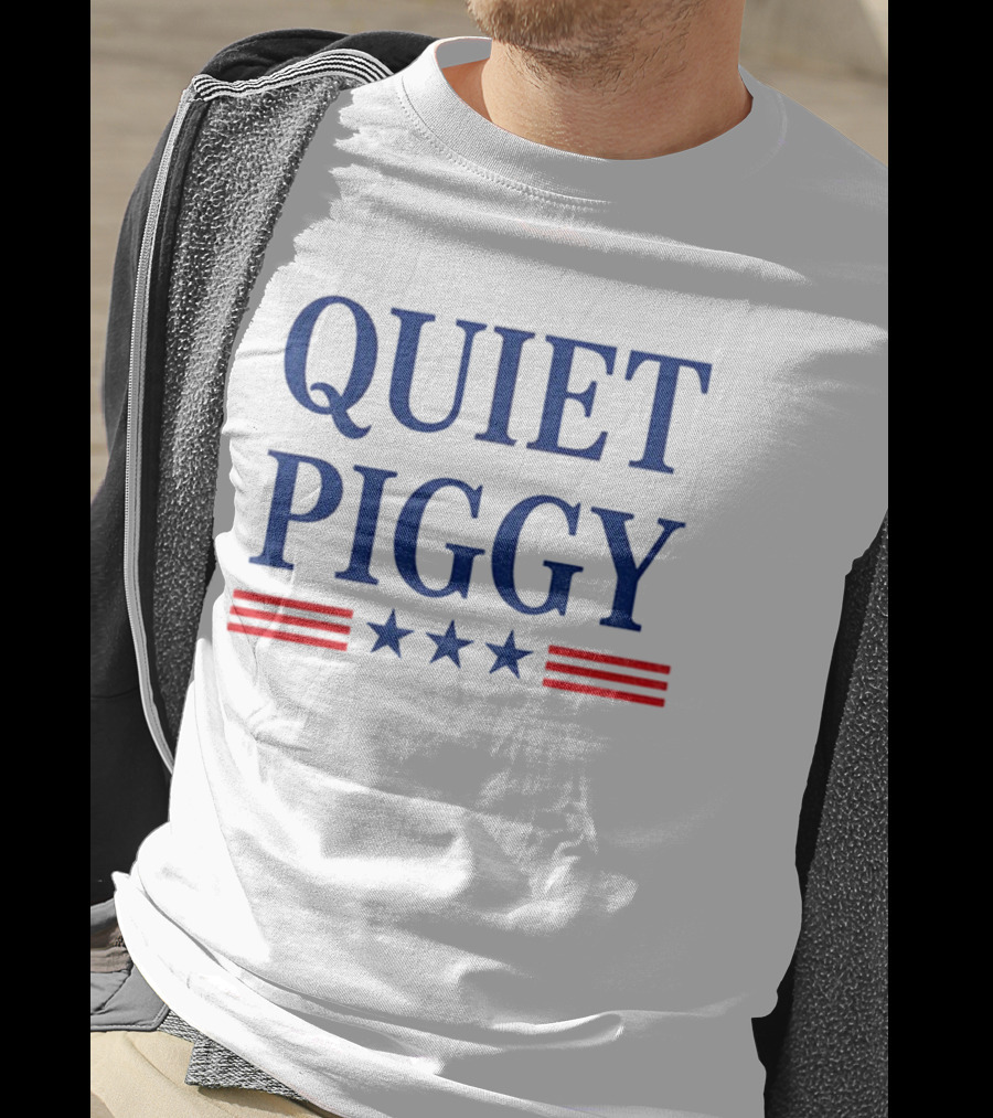 Quiet Piggy America 2025 Patriotic Stars And Stripes Design T-Shirt