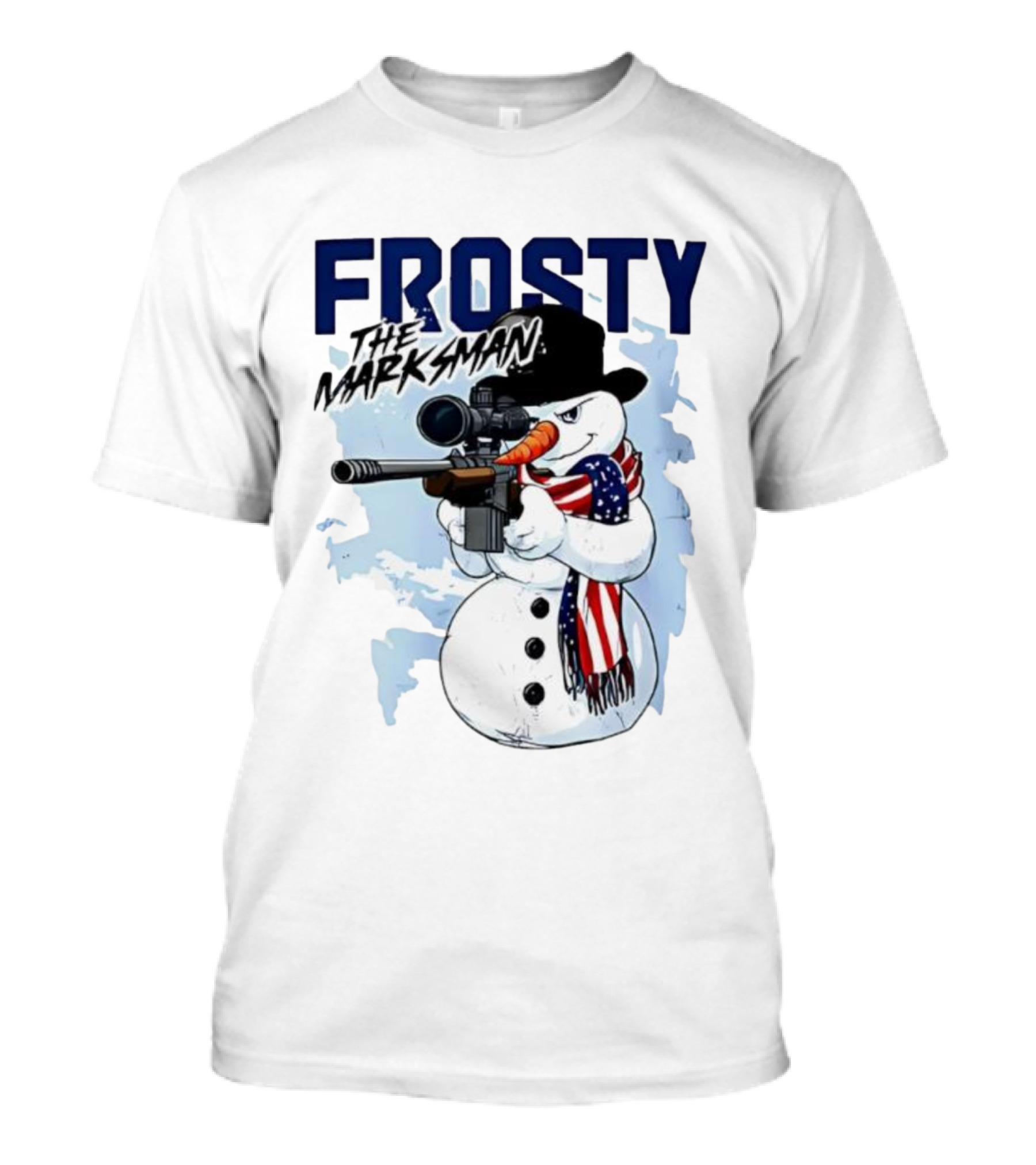 Frosty The Marksman Snowman USA Flag Scarf Sniper Hat T-Shirt