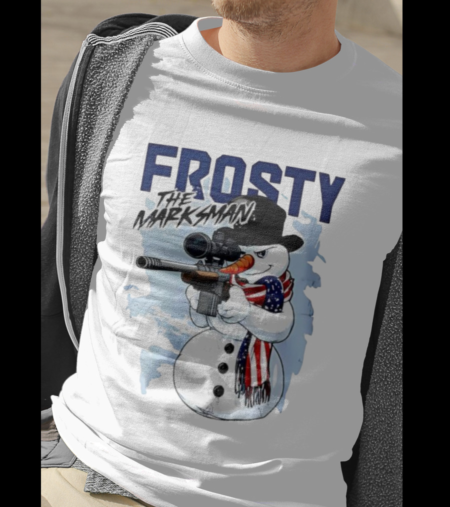 Frosty The Marksman Snowman USA Flag Scarf Sniper Hat T-Shirt