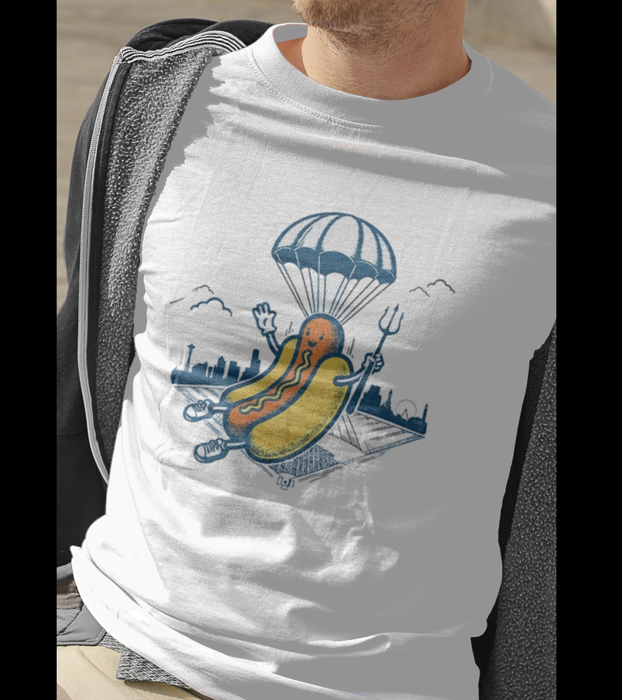 Seattle Mariners Hot Dog Parachuting Trident MLB Baseball 2025 T-Shirt