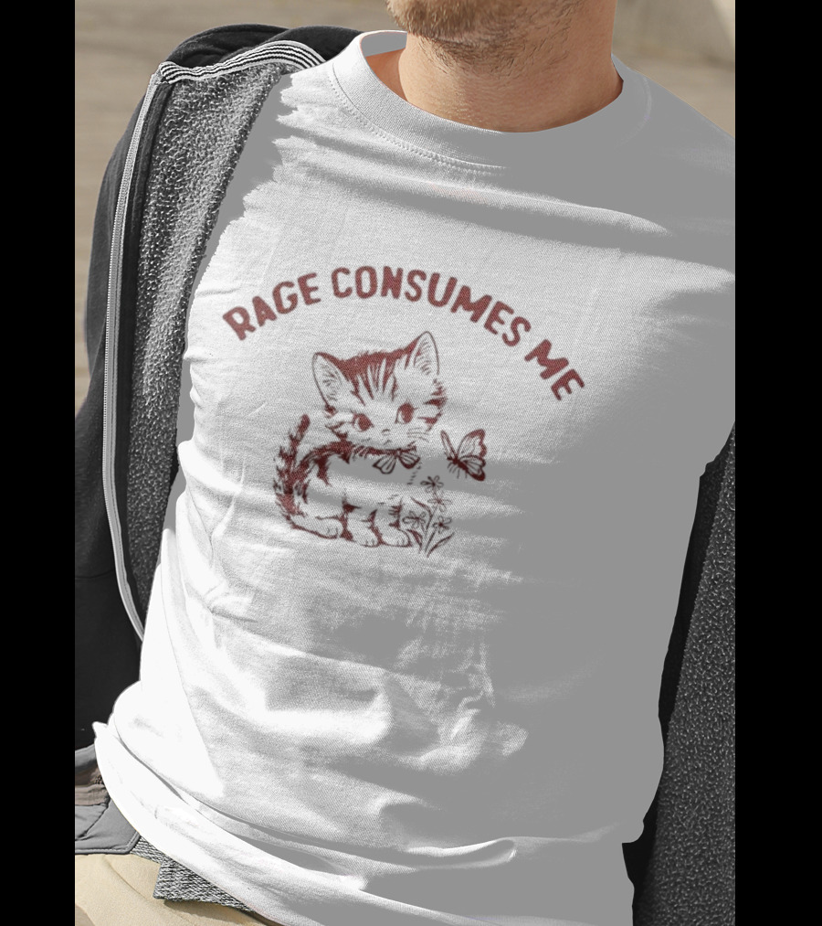 Rage Consumes Me Cat And Butterfly Illustration T-Shirt