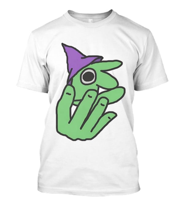 Glep Smiling Friends Character With Green Hand And Purple Hat T-Shirt