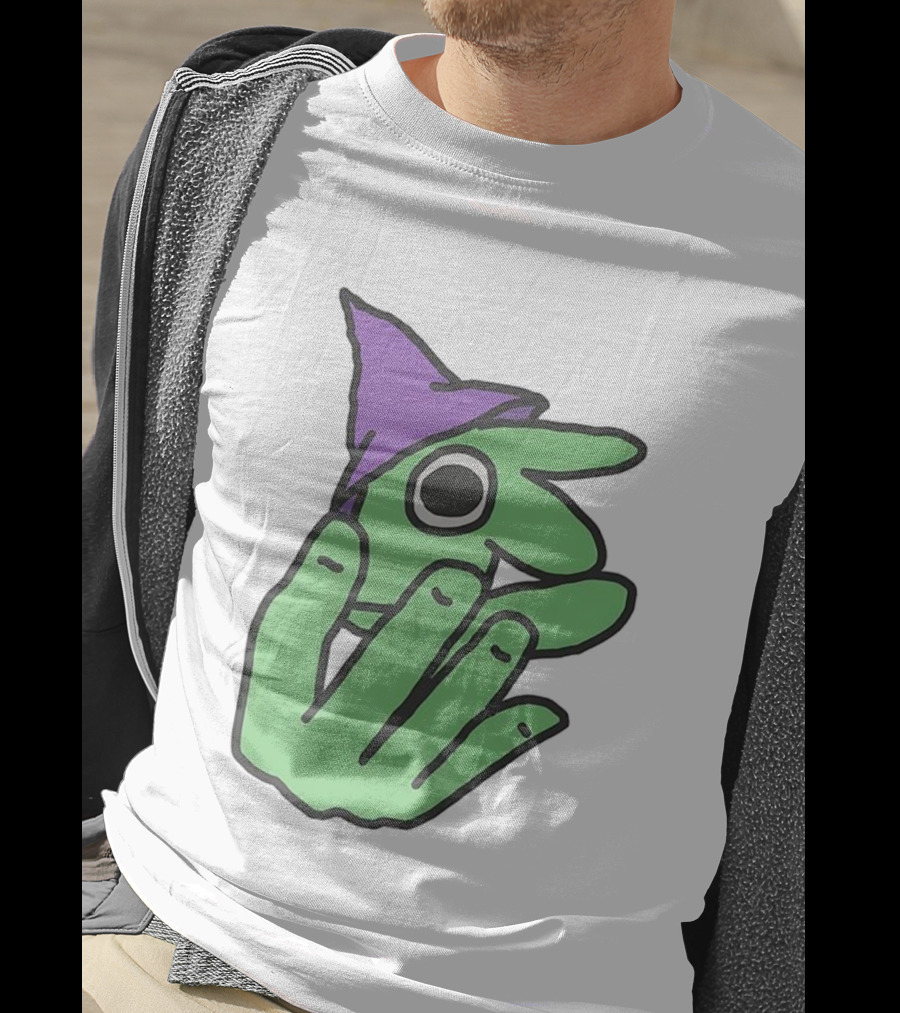 Glep Smiling Friends Character With Green Hand And Purple Hat T-Shirt