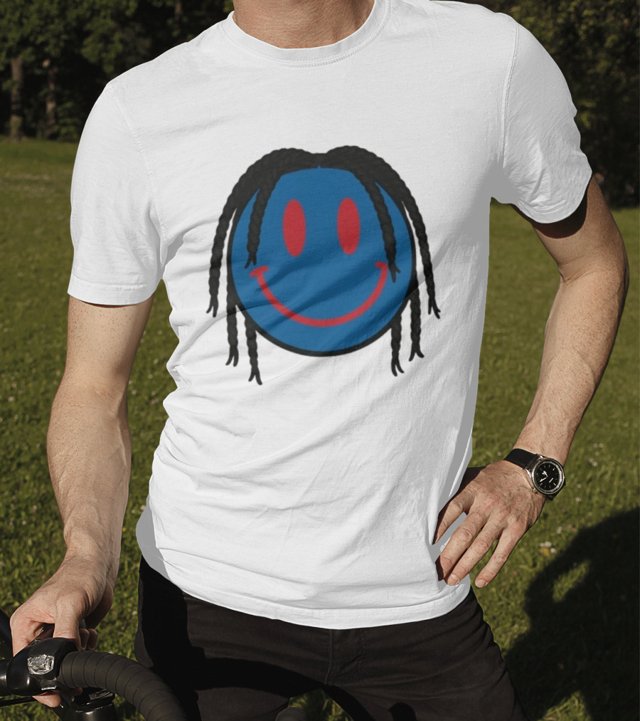 Tyrese Maxey Smiley Face Blue Red Braided Hair T-Shirt