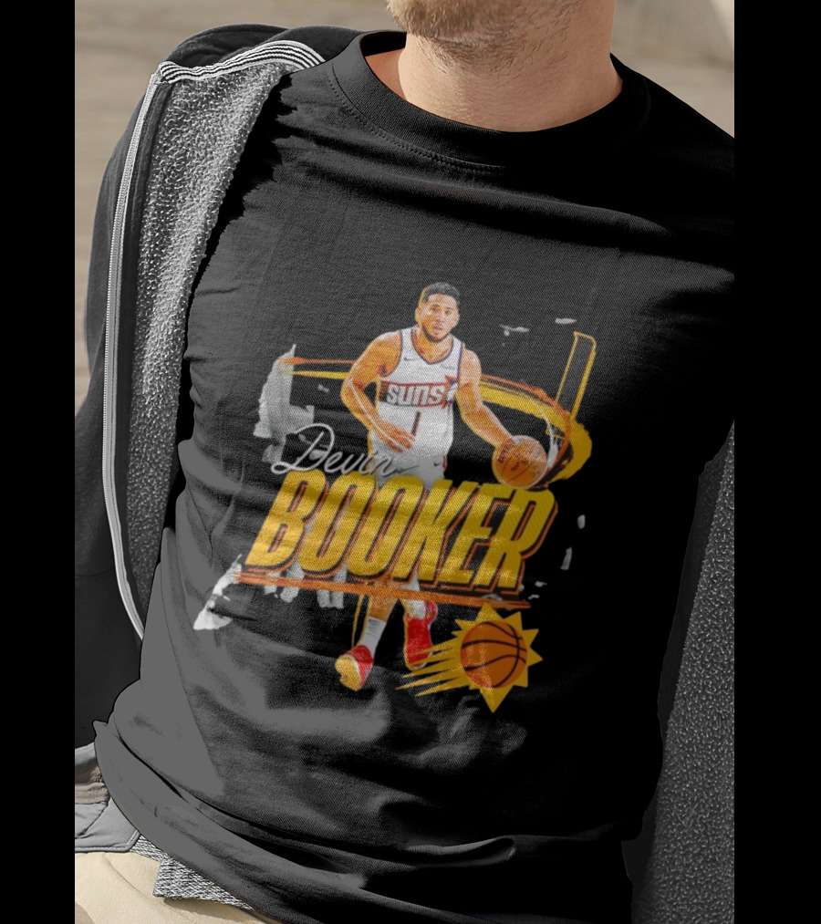 Devin Booker Phoenix Suns Basketball Graphic Retro Style T-Shirt