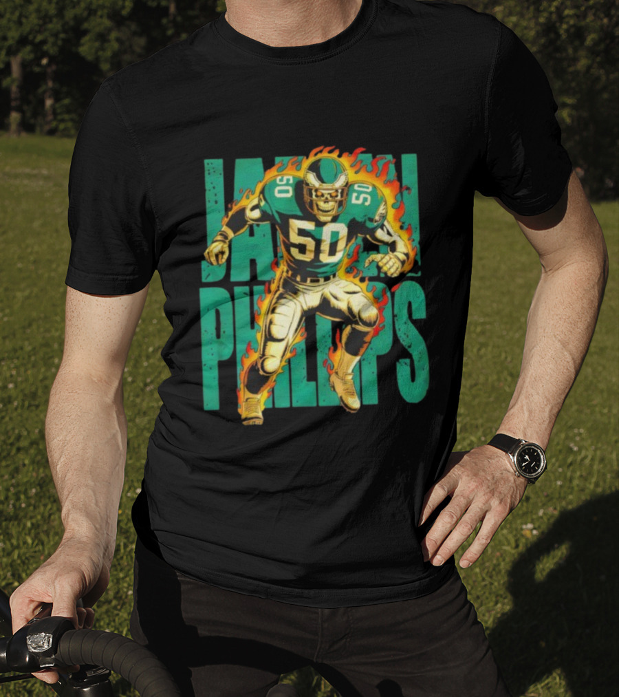 Jalen Phillips Skeleton Philadelphia Eagles Number 50 Flame Retro Style T-Shirt