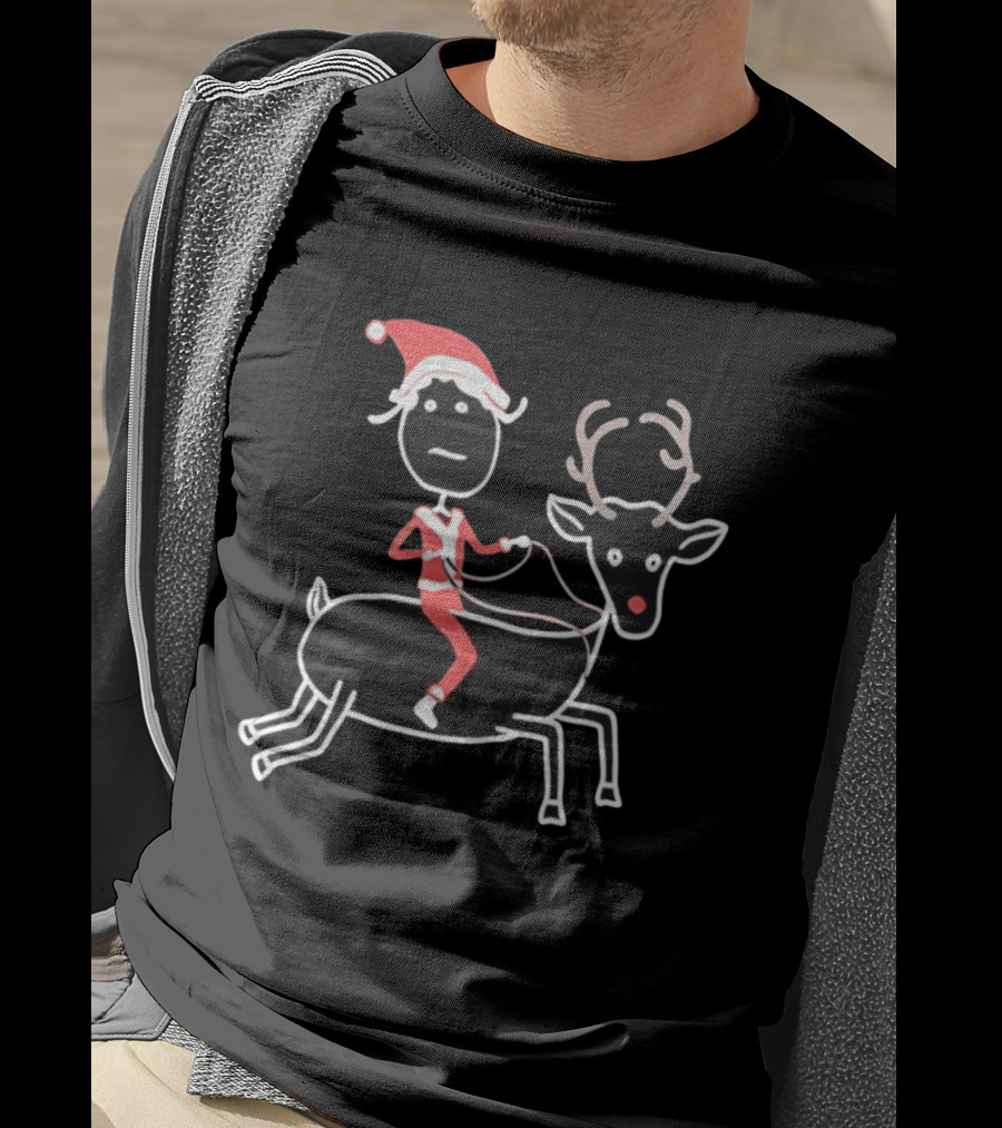 Rhenna Reindeer Santa Claus Christmas Stick Figure Art T-Shirt