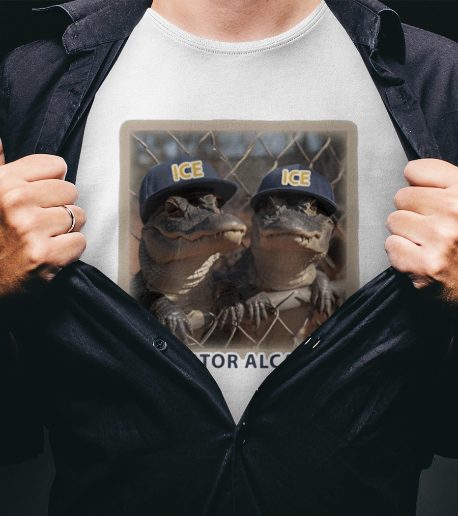 ICE Alligator Alcatraz Caps On Alligators Fence T-Shirt