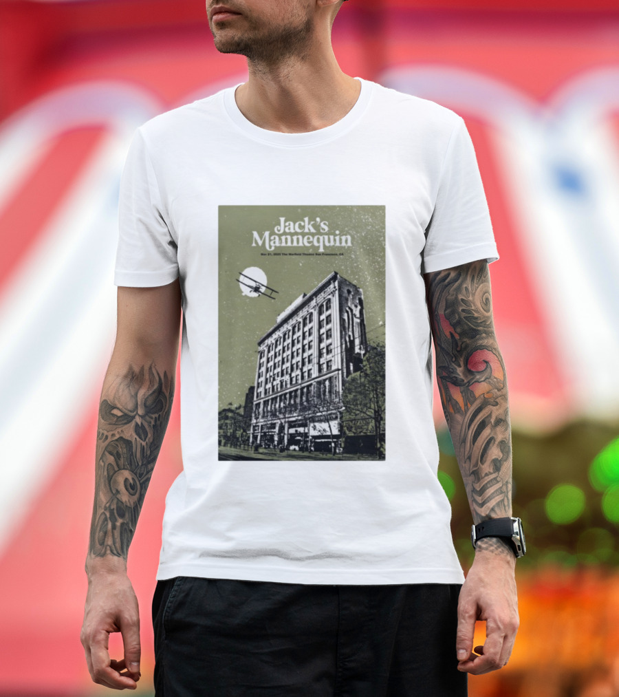 Jack’s Mannequin Nov 21 2025 The Warfield Theatre San Francisco CA Airplane Building T-Shirt