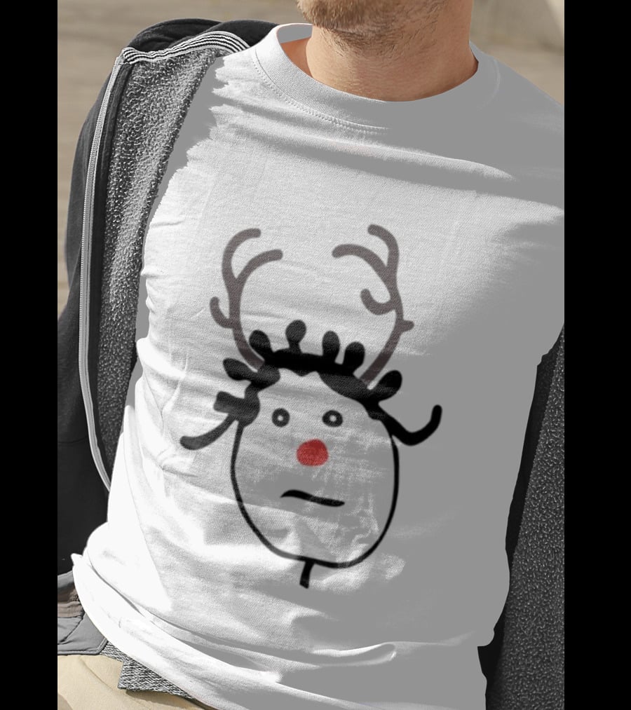 Rhenna Holiday Reindeer Drawing Red Nose Antlers T-Shirt