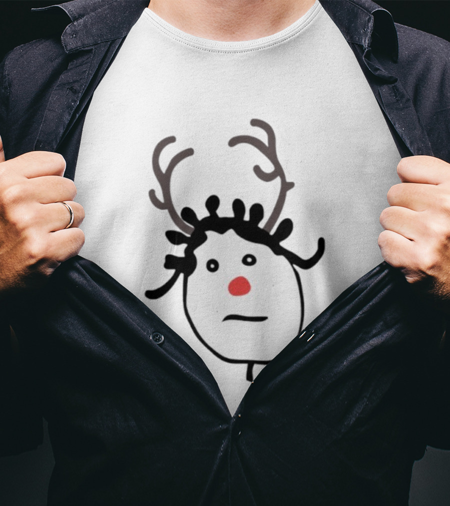 Rhenna Holiday Reindeer Drawing Red Nose Antlers T-Shirt