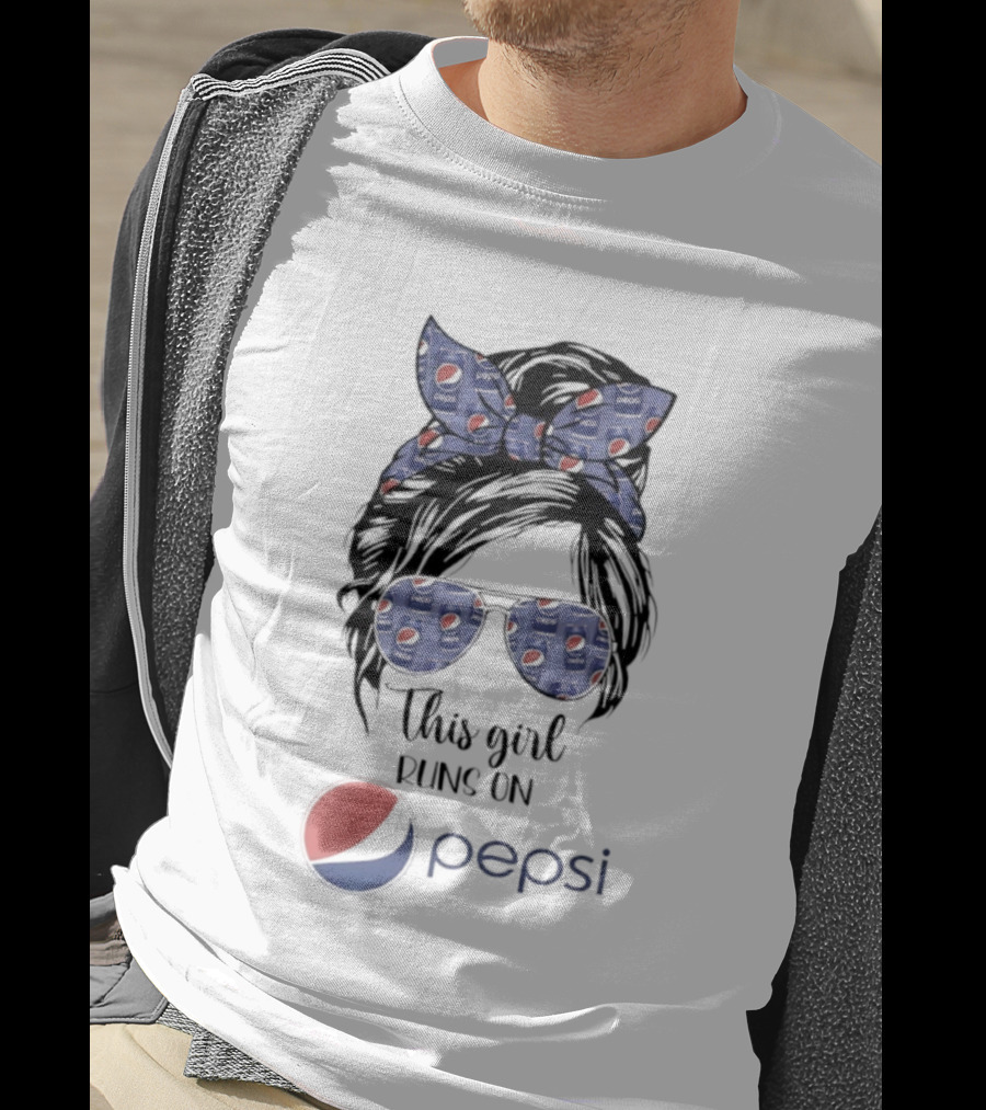 This Girl Runs On Pepsi Logo With Bow And Sunglasses T-Shirt